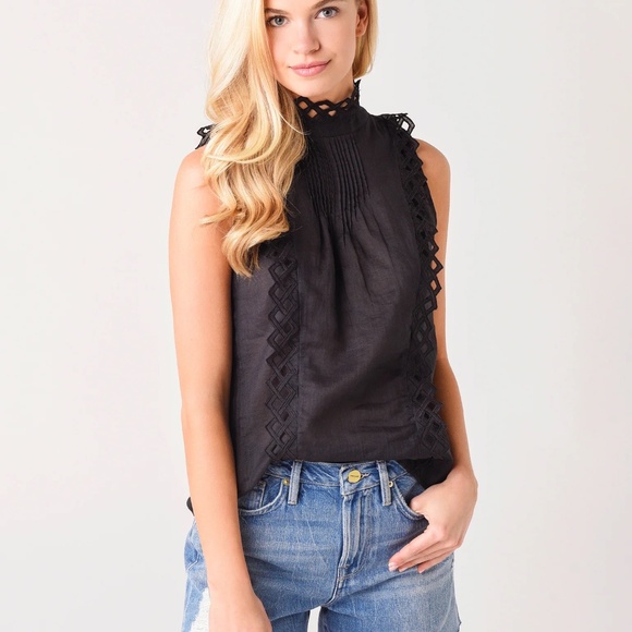 NWT FRAME Embroidered High Neck Sleeveless Top In Black Size XL - Picture 6 of 6